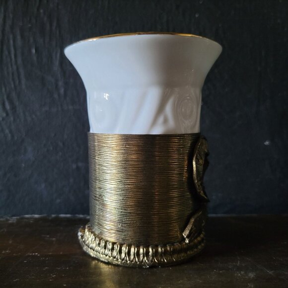 Vtg Stylebuilt Glass With Omolu Gold Tone Bow Base, Hollywood Regency - Picture 4 of 9